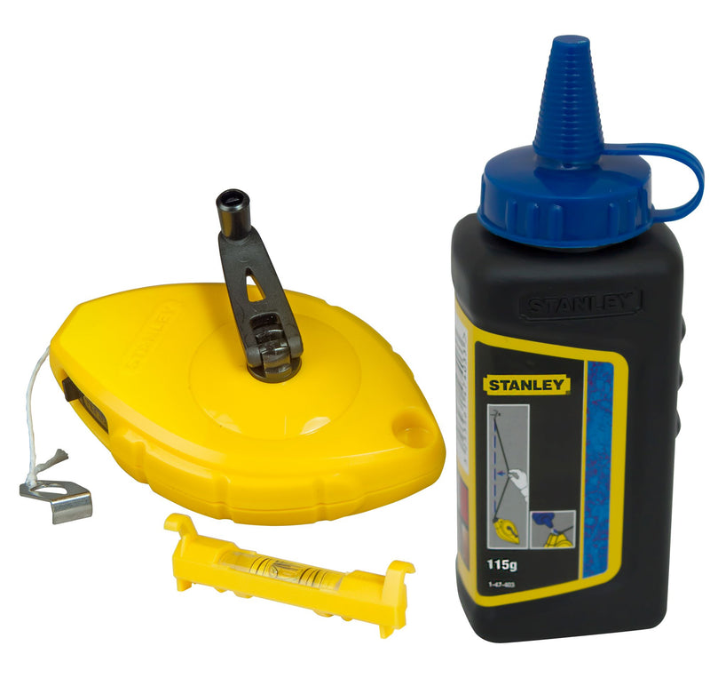 Stanley (0-47-443) Carretel de linha de giz de 30 m com giz azul e nível