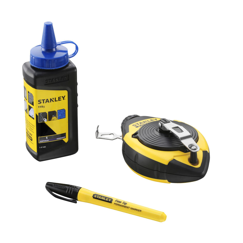 Stanley (0-47-681) FATMAX 30m Bobine de linha de giz com giz azul e marcador preto
