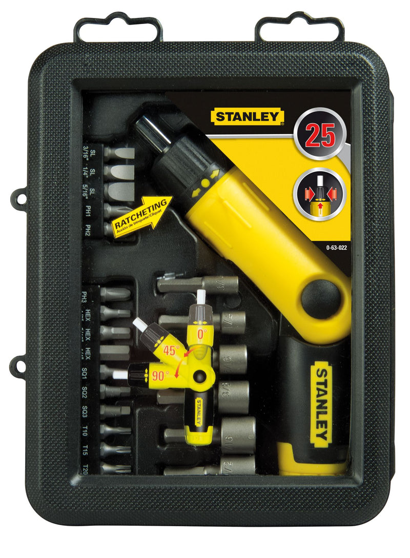 Stanley (0-63-022) Conjunto de kit de chave de fendas com roquete e punho de pistola (25 peças)