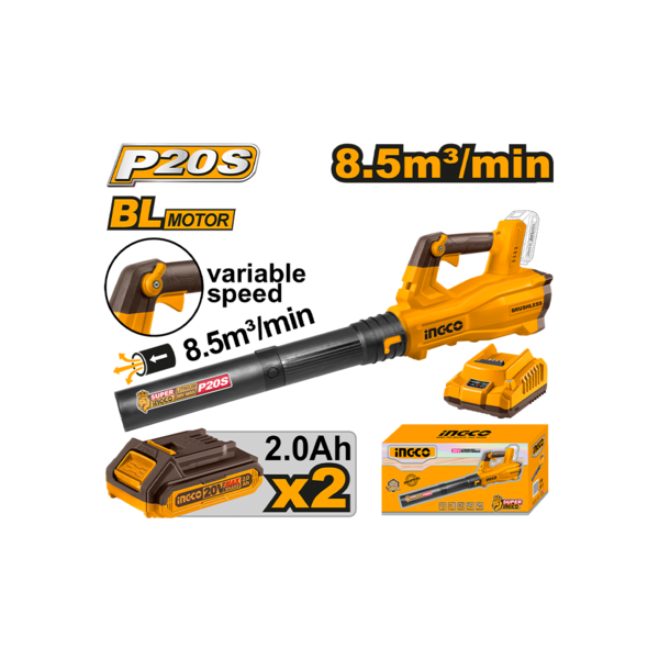 Soprador sem fios sem escovas INGCO (CABLI204282) 20 V lítio 2 pilhas 2,0 Ah