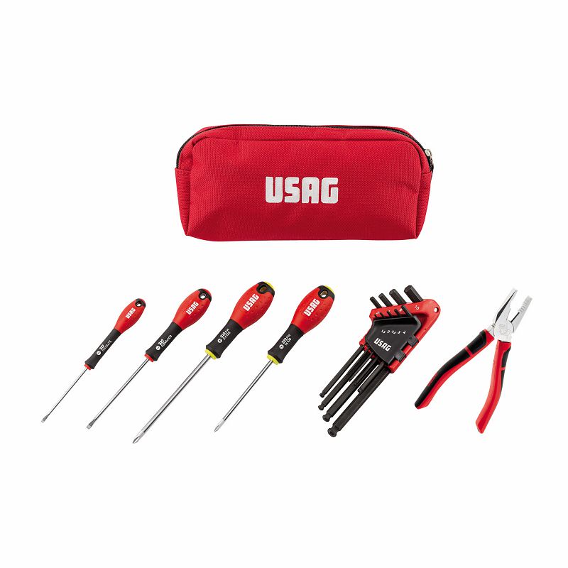 USAG (007 SB 150 CX) Compact Tool Pouch With Screwdrivers And Combination Pliers (14 Pcs.)