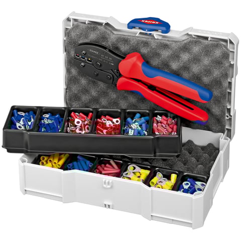 Conjunto de terminais de cravação Knipex (97 90 21) para conectores de cabos, 13 peças.