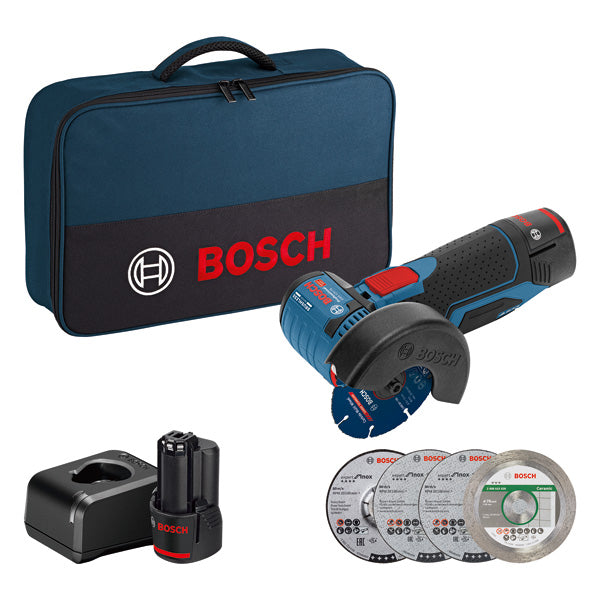 Mini Rebarbadora Angular Bosch GWS 12V-76 + 5 Discos + 2x2.0Ah