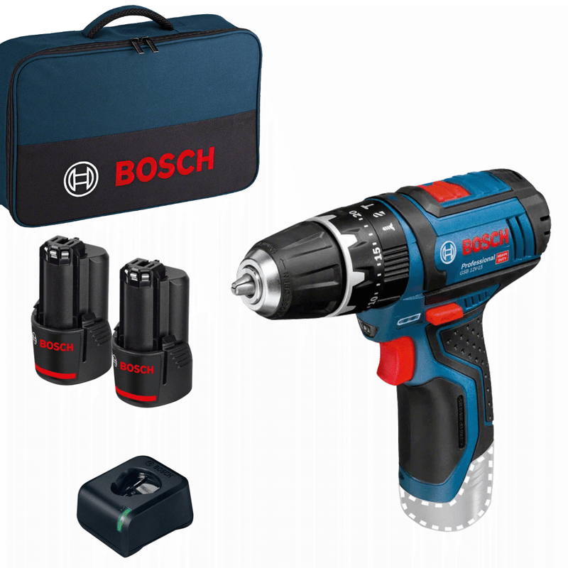 Berbequim combinado profissional sem fio Bosch GSB 12V-15 + 2x2,0Ah