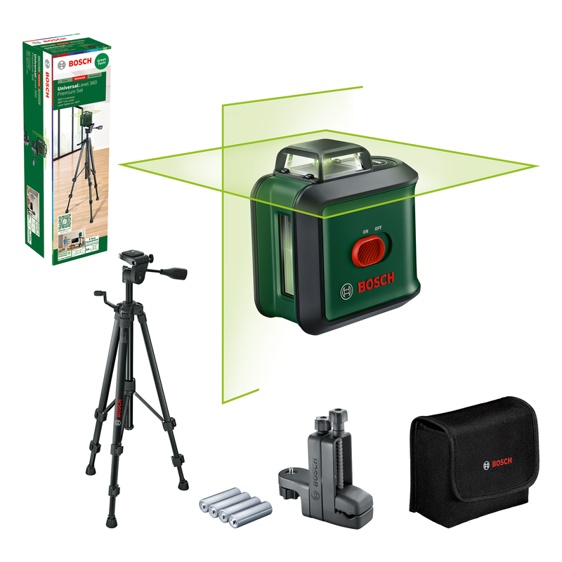 Bosch UniversalLevel 360 Cross Line Laser - Green Beam + Tripod & Accessories