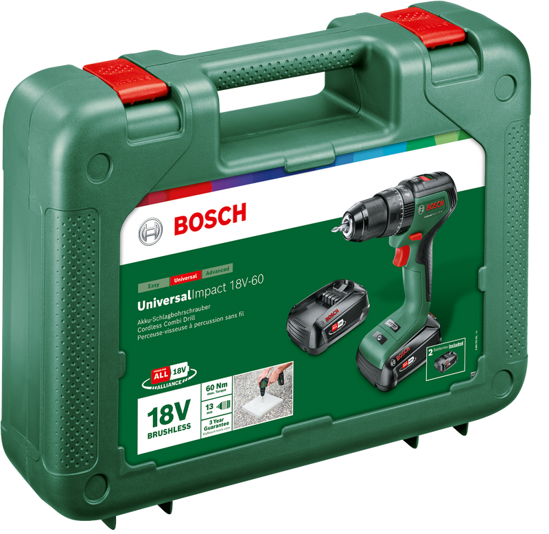Berbequim combinado sem fio Bosch UniversalImpact 18V-60 + 2x2,0Ah