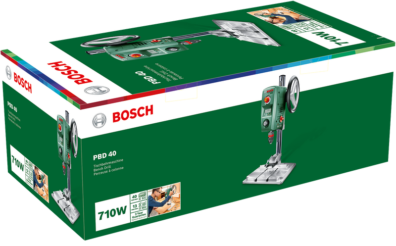 Taladro de banco Bosch PBD 40 - 710 W, pantalla digital, láser y LED