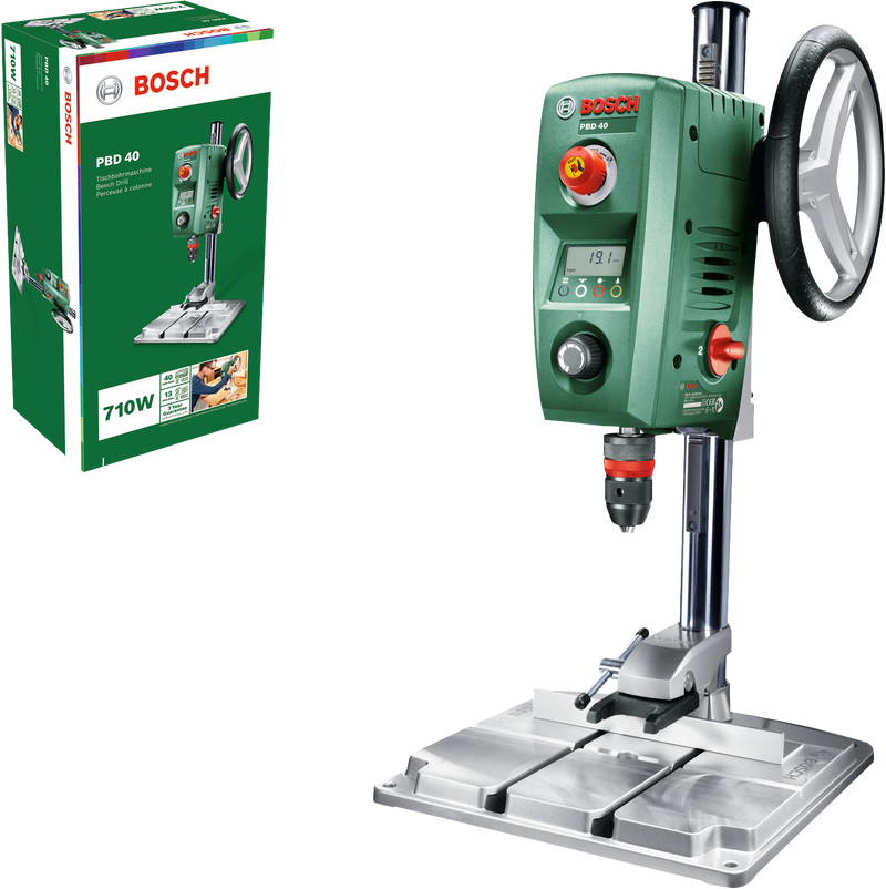 Taladro de banco Bosch PBD 40 - 710 W, pantalla digital, láser y LED
