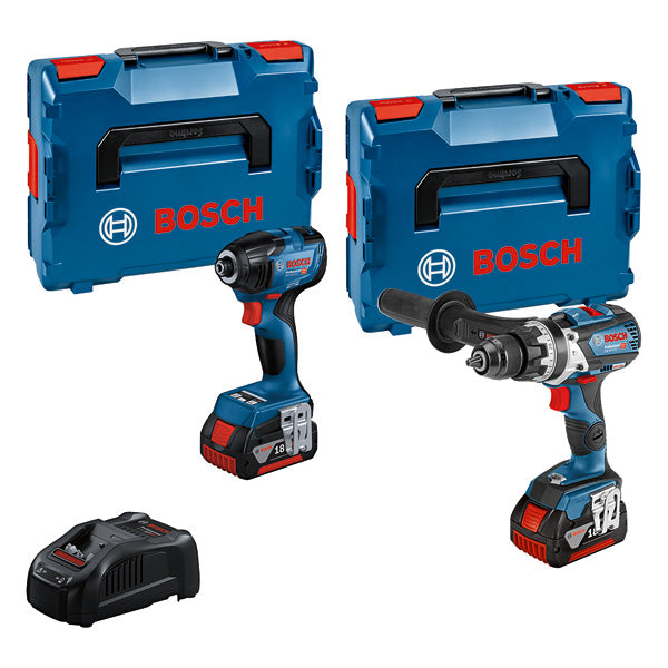 Kit Bosch de 2 ferramentas de 18V: GSB 18V-110C + GDR 18V-210C + 2x GBA 5.0Ah + GAL 1880 (L) Professional
