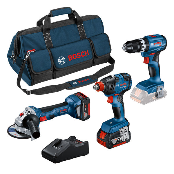 Kit combinado de herramientas eléctricas Bosch de 18 V: GSB 18V-45 + GDX 18V-200 + GWS 18V-7