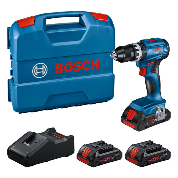 Promociones Master Bosch (Set para profesionales: Taladro con batería GSB 18V-45 percutor + 3 x ProCORE18V 4.0Ah + GAL 18V-40 en L-Case Professional)