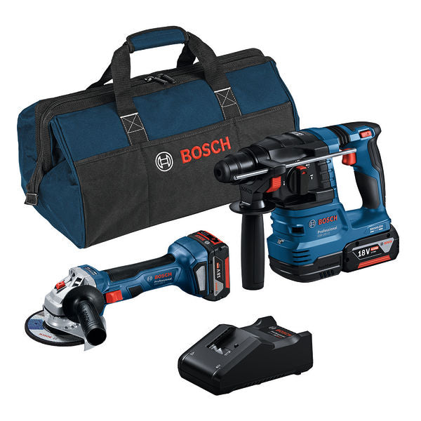 Kit Combinado Bosch - Rebarbadora Angular GWS 18V-7 + Martelo Rotativo GBH 18V-22 + 2x4.0Ah
