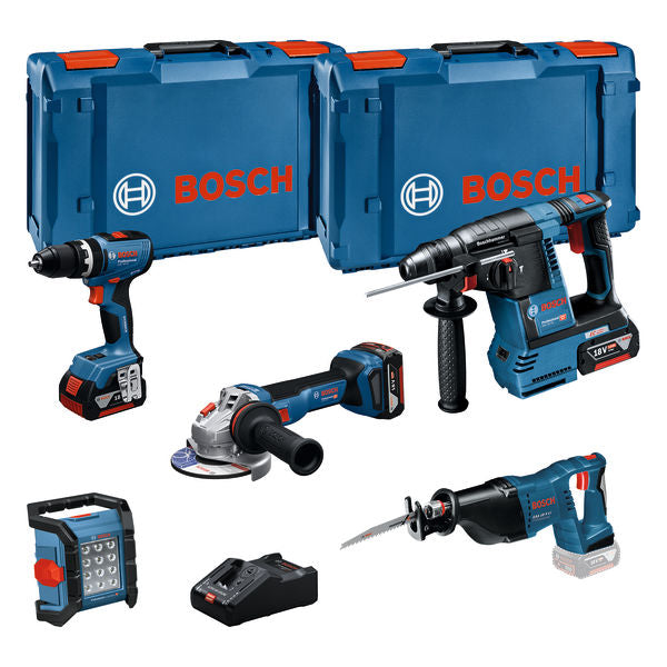 Kit combinado Bosch (Kit de 5 ferramentas de 18 V: GSB+GBH+GWS+GSA+GLI+3x5+GAL Professional)