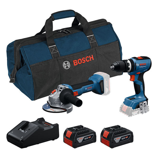 Kit combinado Bosch (GSB 18V-65 + GWS 18V-8 + 2x GBA 4.0 Ah + GAL 18V-40 + SACO RAF Professional)