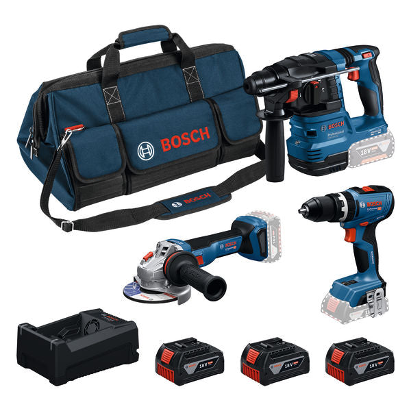 Bosch Combo Kit (3-piece 18V tool kit: GSB + GWS + GBH + 3x GBA 5.0 Ah + GAL 12V/18V-80 Professional)