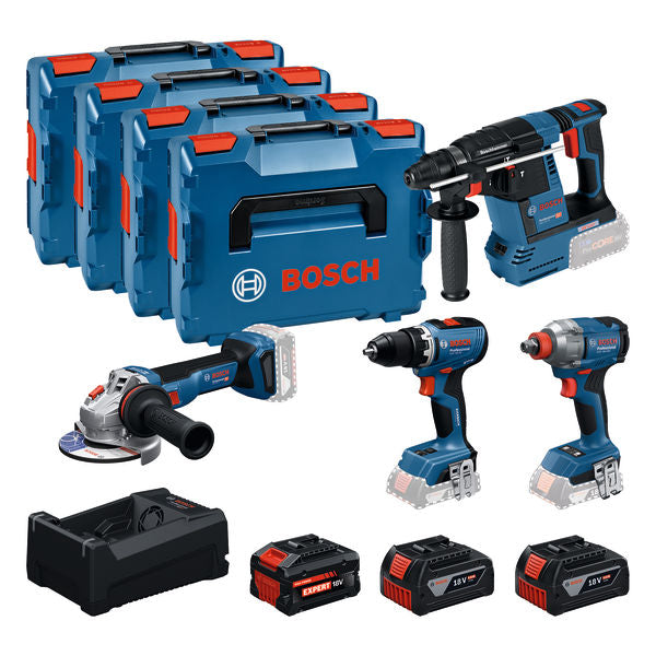 Bosch combination kit (18V 4-tool kit: GSR 18V-65 + GDX 18V-285 + GBH 18V-26 + GWS 18V-11 Professional)