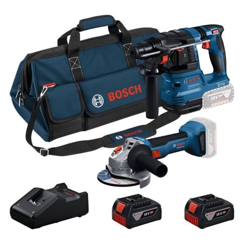 Bosch Professional 18V Combopack 125mm Angle Grinder + Rotary Hammer (2x4.0Ah)