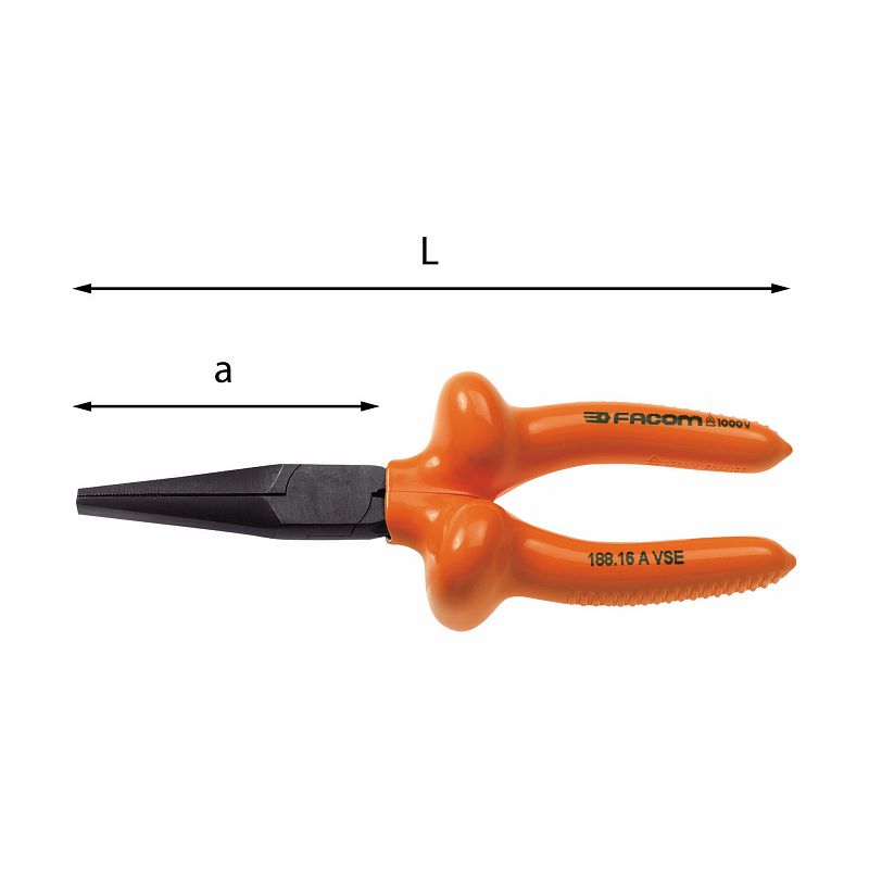 USAG (077 VSE) Flat Extra-Long Nose Pliers With Straight Jaws - 1000 V