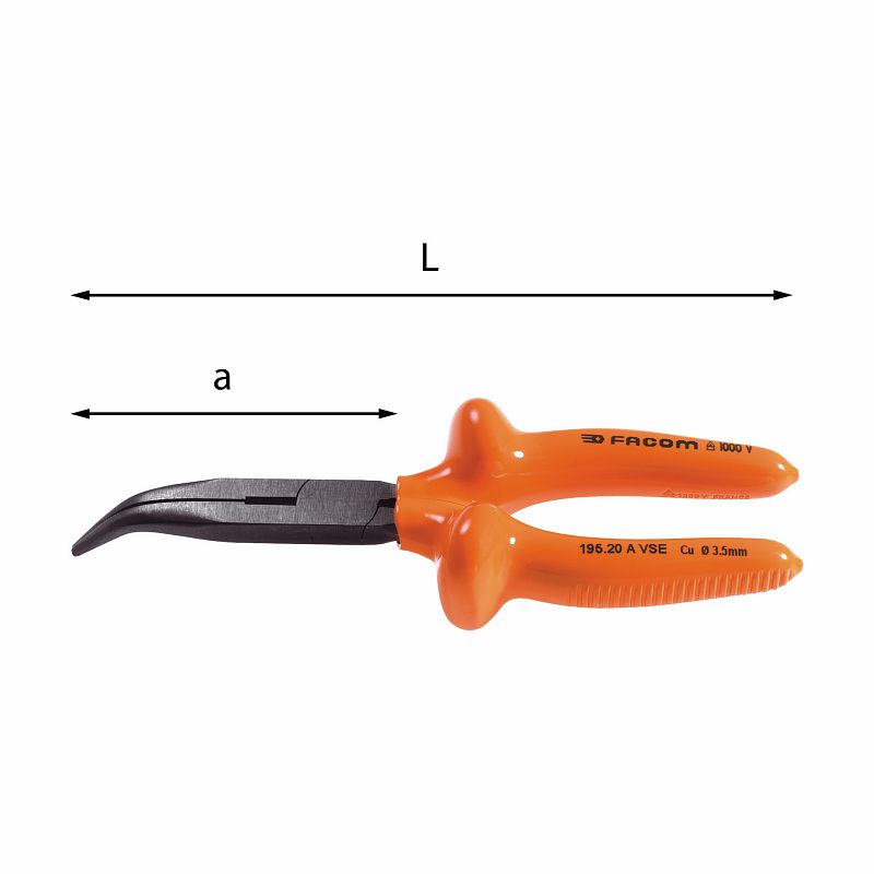 USAG (081 VSE P) Alicate de bico extra longo meia-redondo com maxilas a 45° - 1000 V