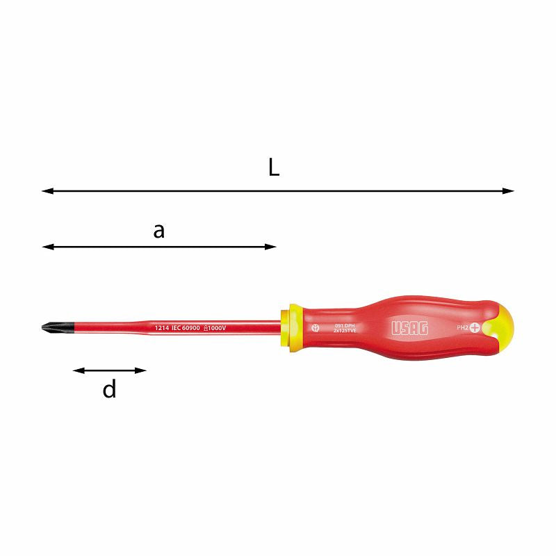 Chaves de fendas finas USAG (091 DPHB) para formato combinado para parafusos de cabeça de fendas e Phillips® - 1000 V