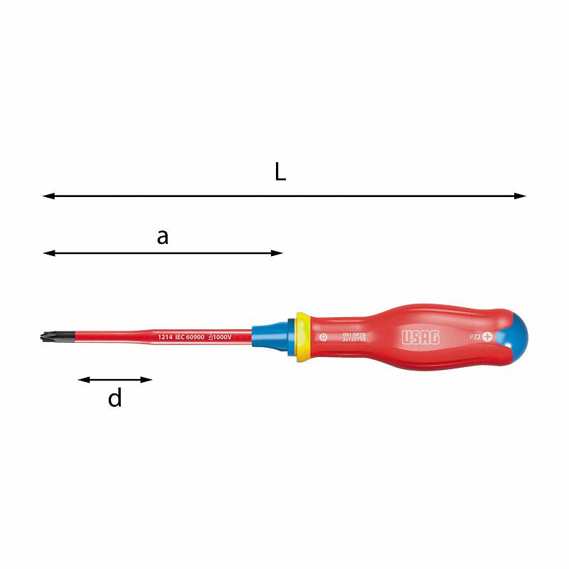 USAG (091 DPZB) Chaves de fendas finas para formato combinado para parafusos de cabeça de fenda/Pozidriv®-Supadriv® - 1000 V