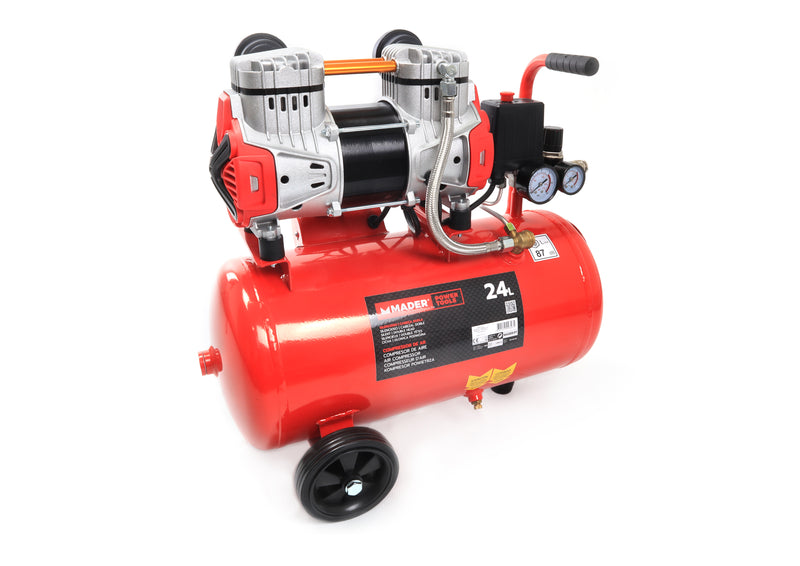 Compresor de aire monobloque, 24L, 2HP, 2 cabezales - MADER®