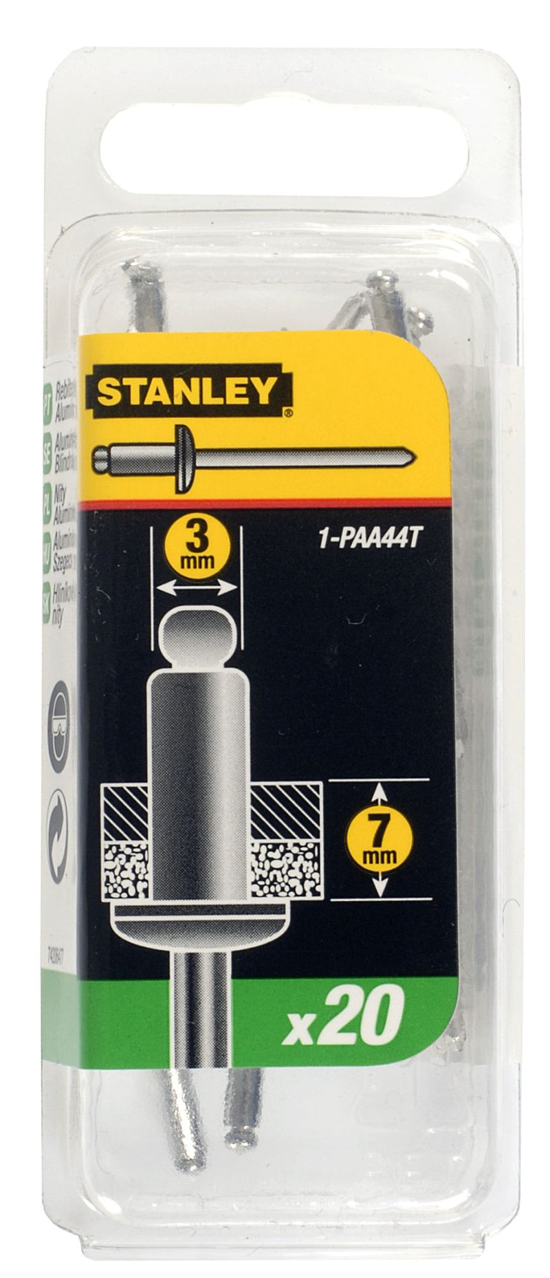 Rebites de alumínio médios Stanley (1-PAA44T) de 3 mm (embalagem de 20)