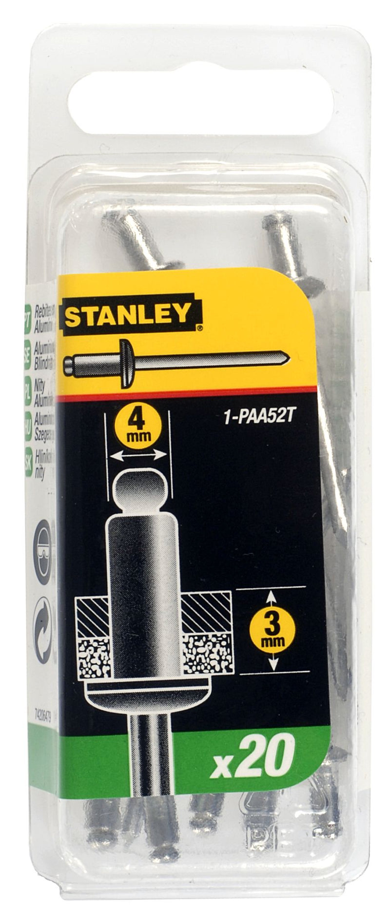 Stanley (1-PAA52T) 4mm x 3mm Aluminum Rivets (20 Pk)