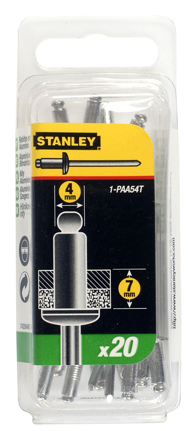 Stanley (1-PAA54T) 4mm x 7mm Aluminum Rivets (20 Pk)