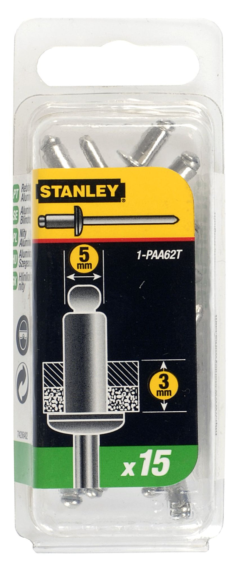 Rebites de alumínio Stanley (1-PAA62T) 5 mm x 3 mm (embalagem de 15)