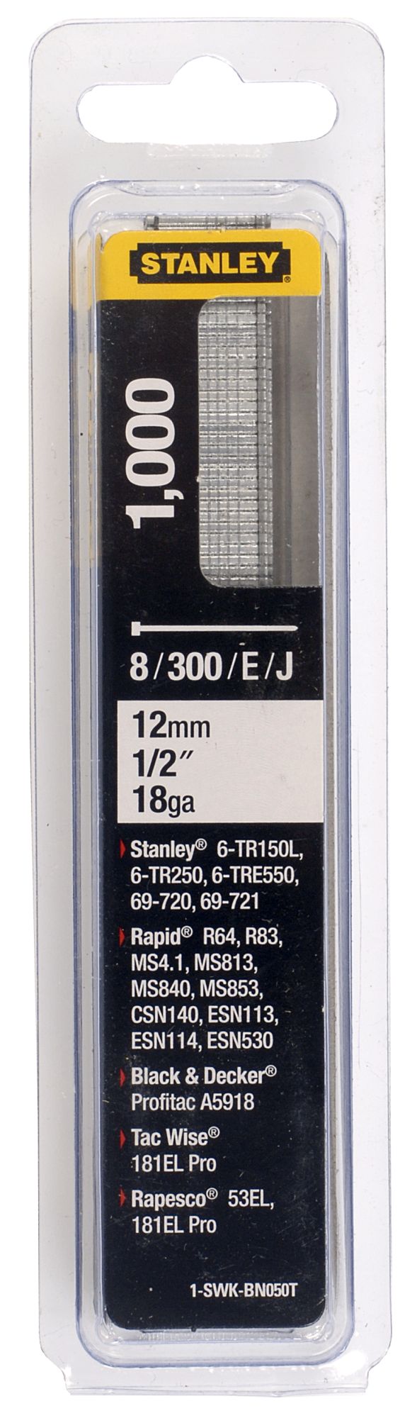 Stanley (1-SWK-BN050T) Clavos tipo J de 12 mm y calibre 18 (paquete de 1000)