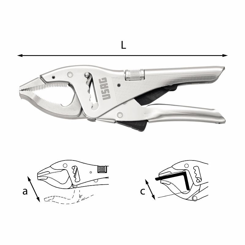 USAG (135 B) Alicate tipo cremalheira com fecho e mandíbulas longas