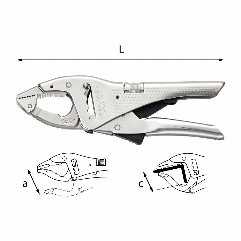 Alicate tipo cremalheira com fecho de segurança e mandíbula flutuante USAG (135 D)