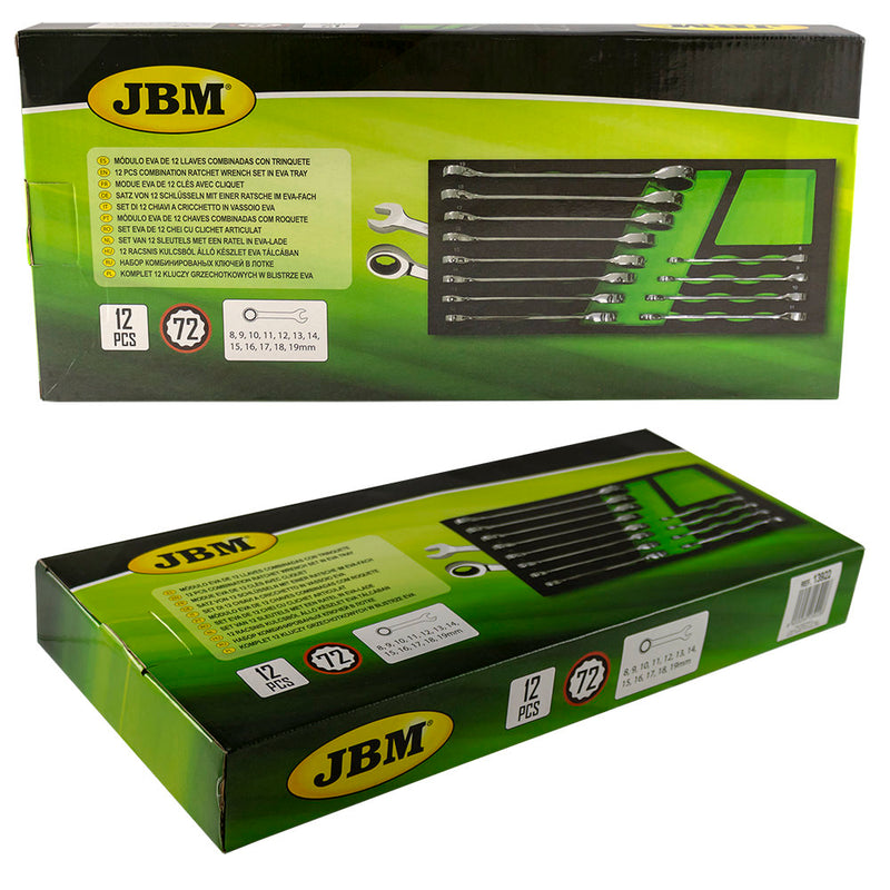 JBM (13922) 12 Pcs Combination Ratchet Wrench Set In Eva Tray