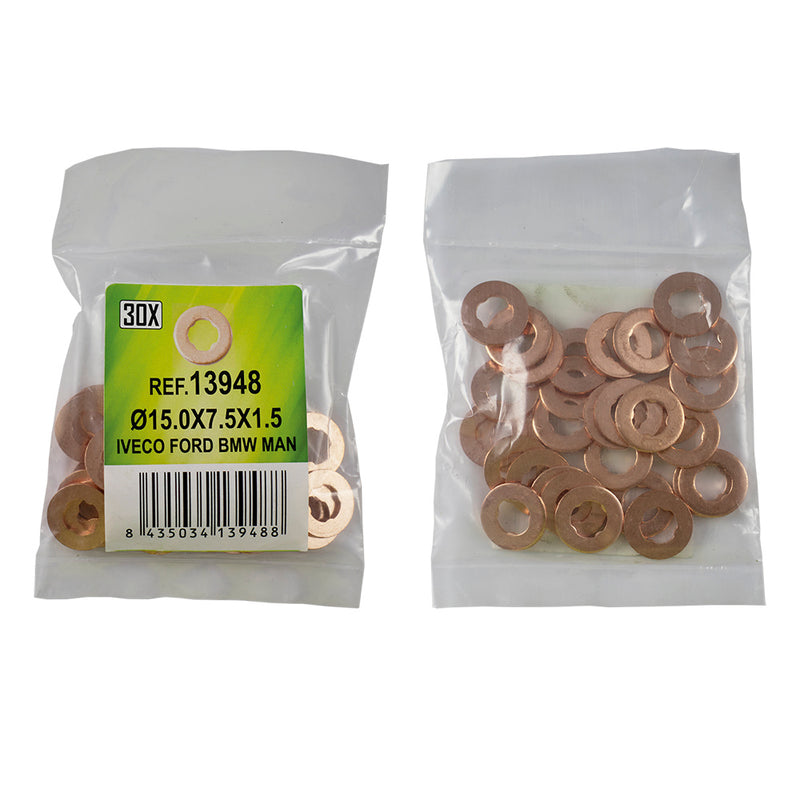 JBM (13948) 50 Injector Copper Ring Bag - Ø15.0x7.5x1.5 - Iveco, Ford, BMW, MAN (Ref. 53464)