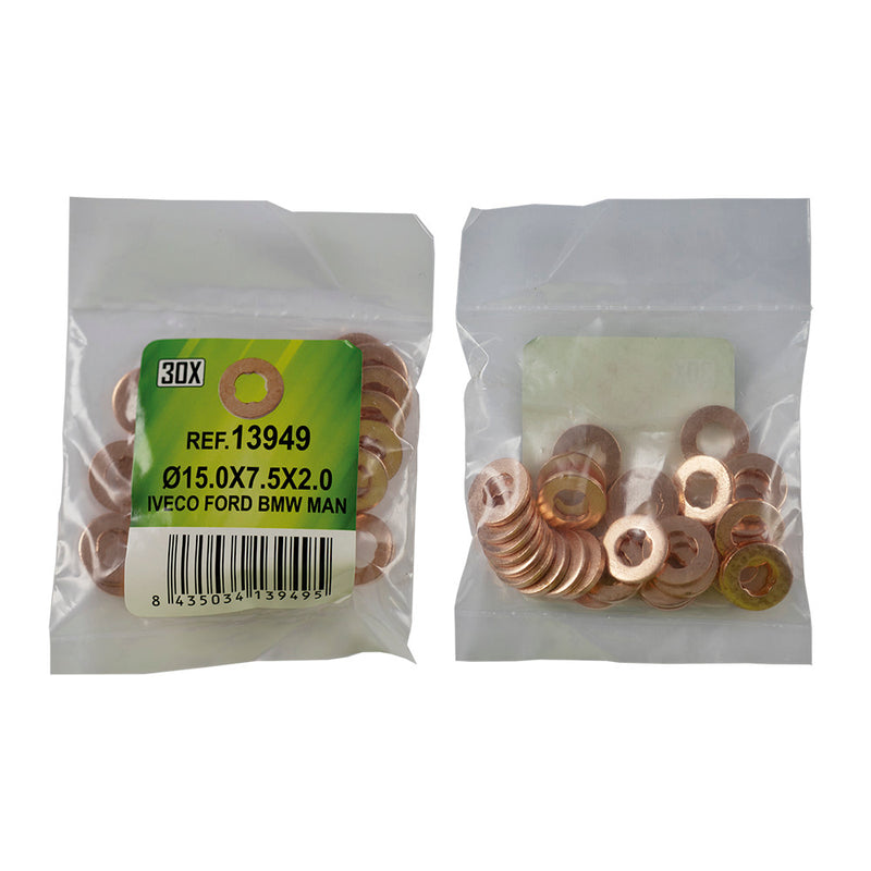 JBM (13949) 30 uds. Arandela de cobre para inyector (15,0 x 7,5 x 2,0 mm)