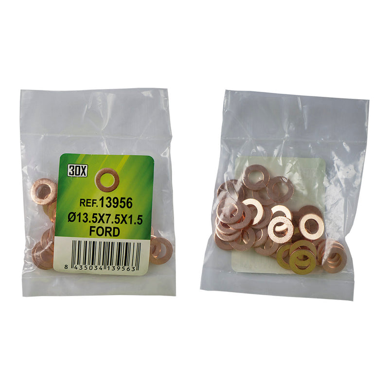 JBM (13956) 30 Bolsa de arandelas de cobre para inyector - Ø13.5x7.5x1.5 - Ford (Ref. 53464)