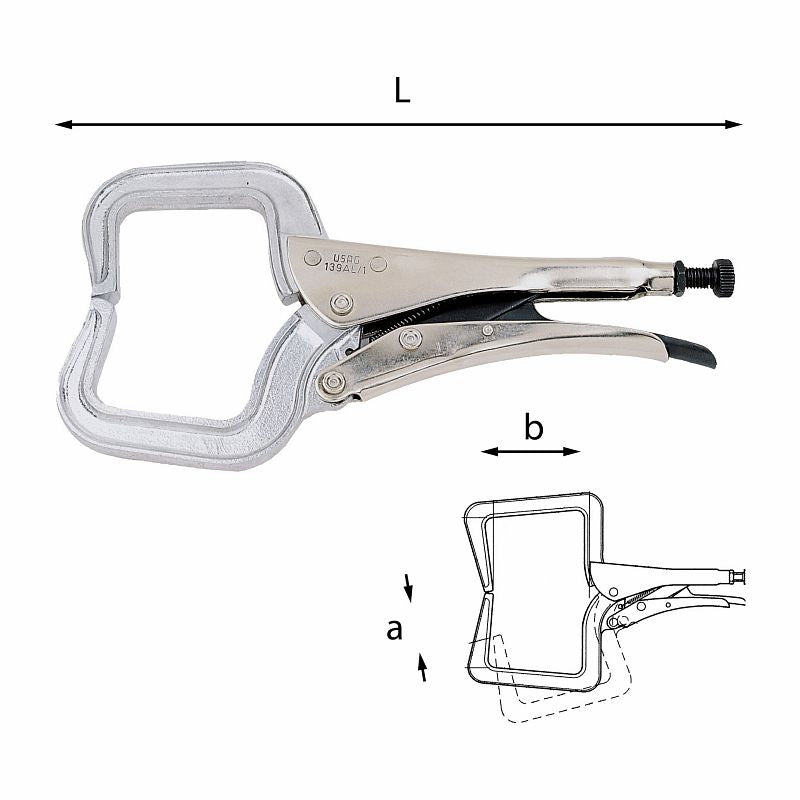 Alicate de pressão USAG (139 AL) com garras de fixação em C em alumínio