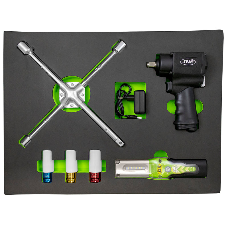 Bandeja pneumática JBM (14144): Chave de impacto + Tomadas