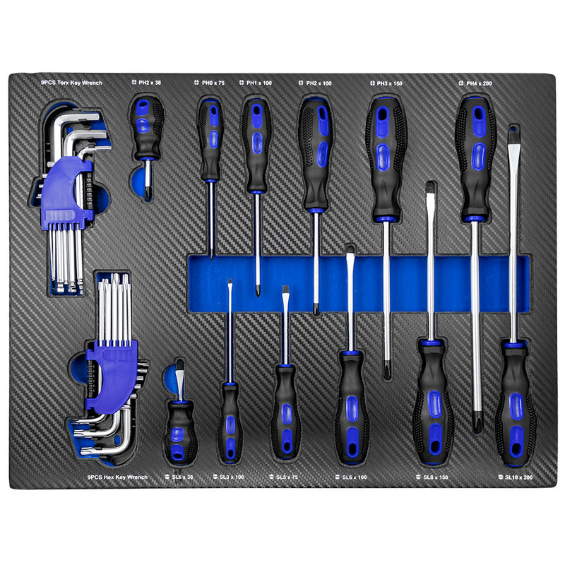 Conjunto de 4 módulos de ferramentas JBM (43708A) com acabamento em fibra de carbono - Azul