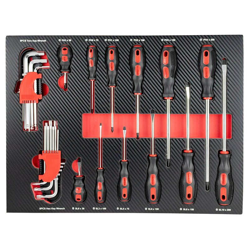 Conjunto de 4 módulos de ferramentas JBM (43708R) com acabamento em fibra de carbono - Vermelho