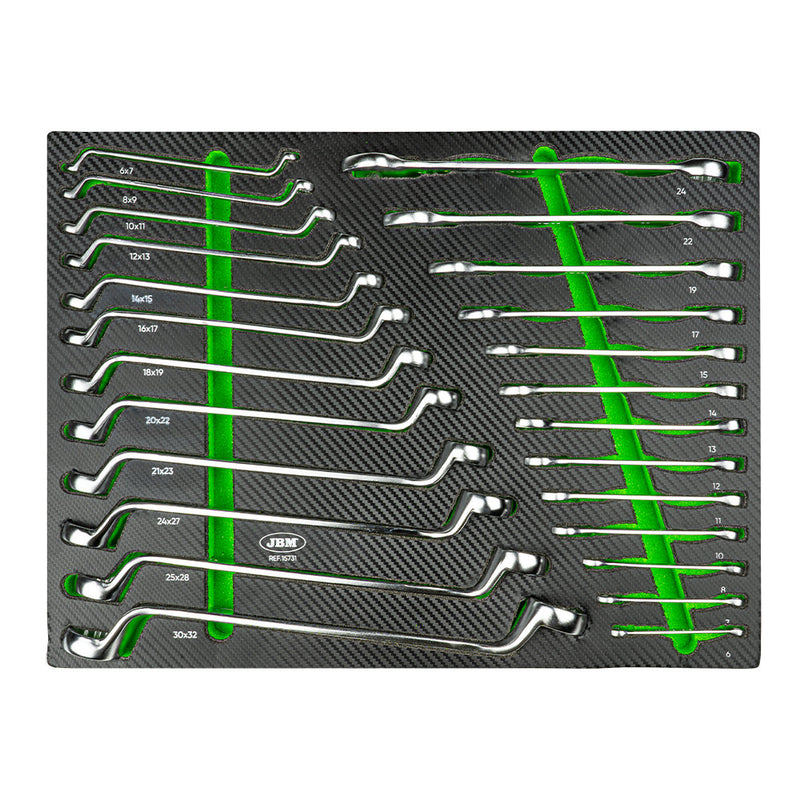 Chaves combinadas e de anel duplo JBM (15731) em tabuleiro em EVA