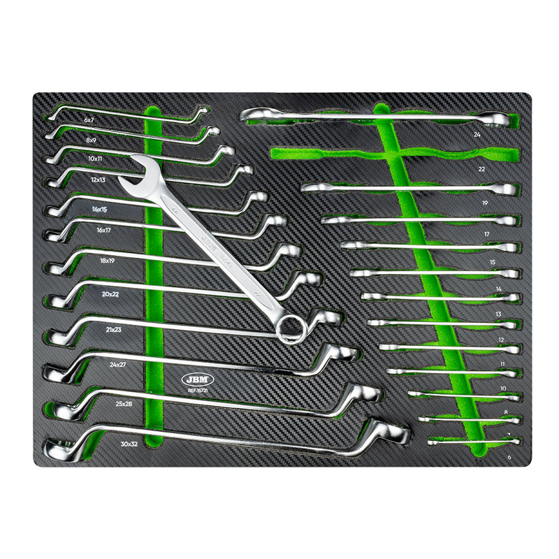 Chaves combinadas e de anel duplo JBM (15731) em tabuleiro em EVA