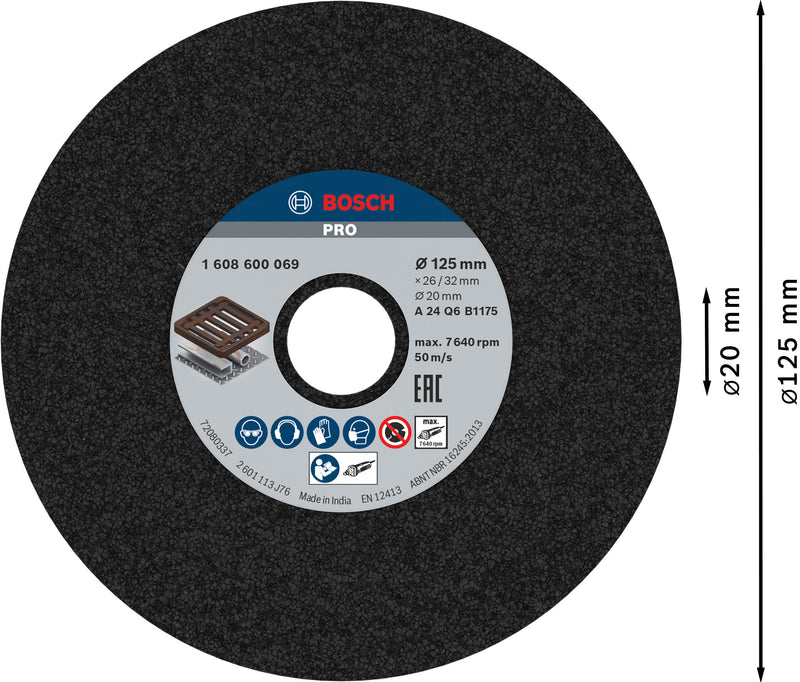 Disco de amolar Bosch de 125 mm y 20 mm de diámetro