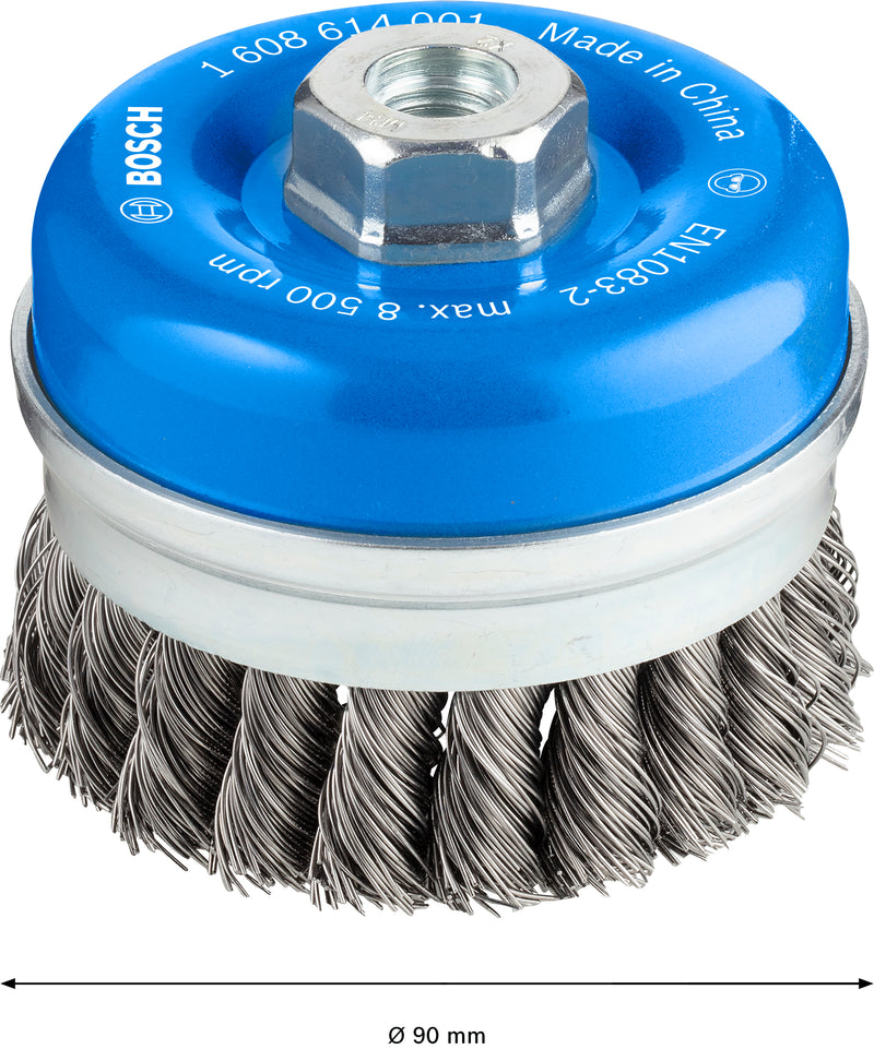 Bosch M14 Cup Brush 90mm, Knotted, 0.5mm Steel