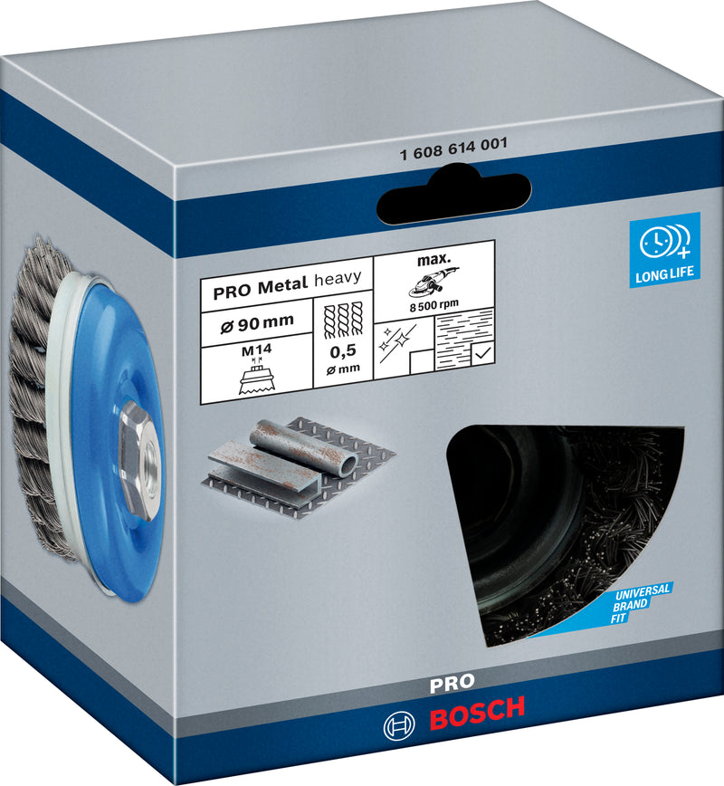 Bosch M14 Cup Brush 90mm, Knotted, 0.5mm Steel