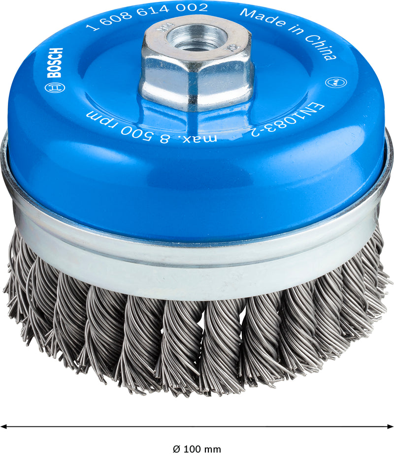 Escova tipo copo Bosch M14 100 mm, com nós, aço 0,8 mm