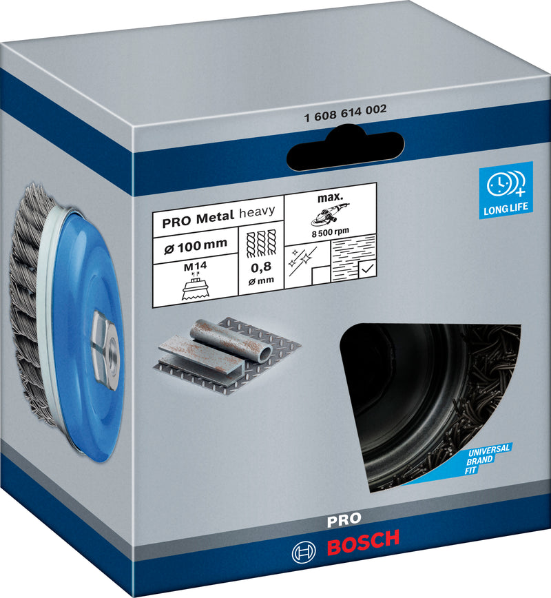 Escova tipo copo Bosch M14 100 mm, com nós, aço 0,8 mm
