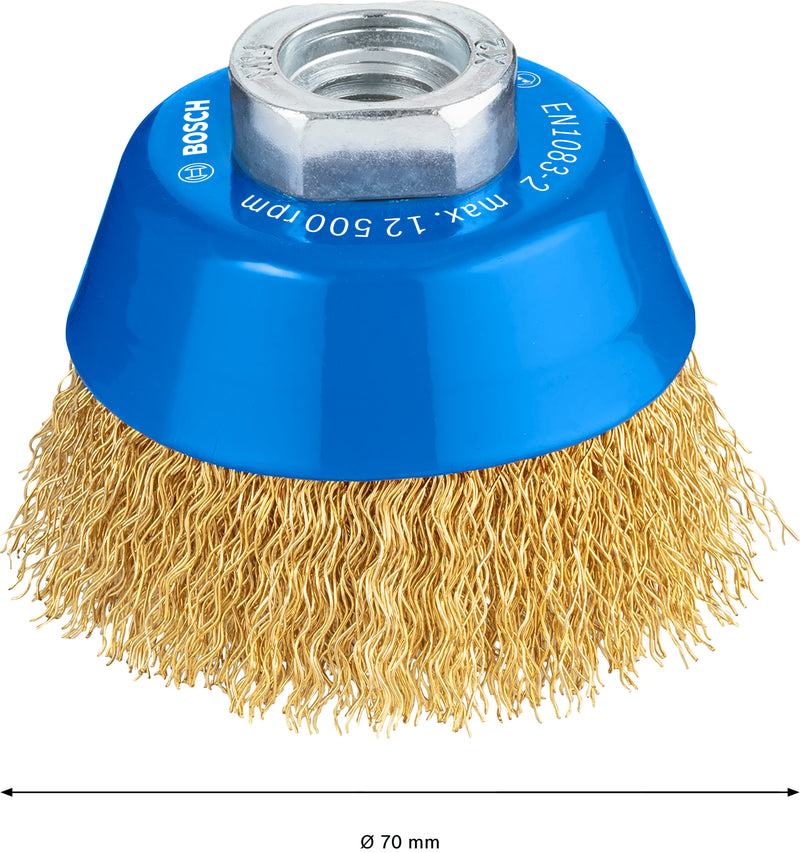 Bosch M14 Cup Brush 70mm, Crimped, 0.3mm Brass