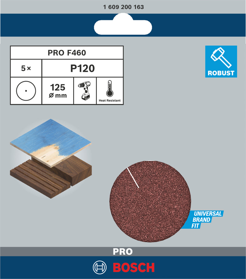 Hoja de lija Bosch EfWP, 125 mm, G120, 5 unidades